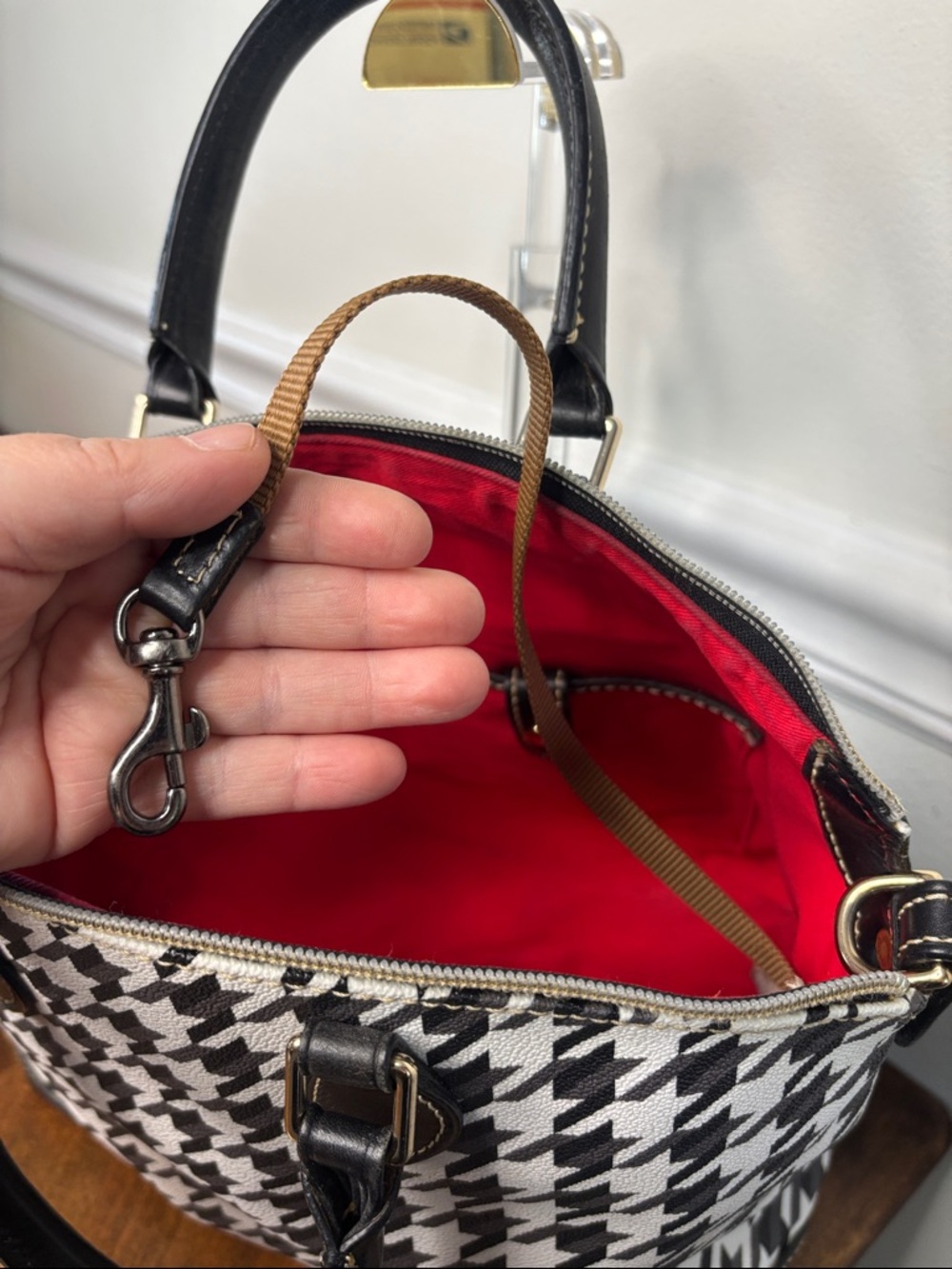 Dooney & Bourke Black and White Houndstooth Tote - Picture 8 of 16